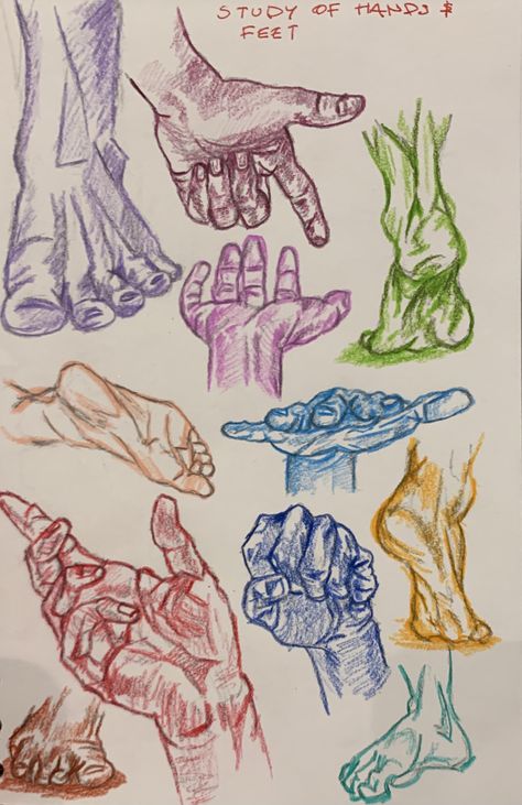 art hands and feet drawing pencil refernce ideas gcse art purple multicoloured rainbow pencil crayon finger toes Colorful Hand Drawing, Sketchbook Art Inspiration Color Pencil, Hands Gcse Art, Hand Art Drawing Paintings, Sketchbook Ideas Hands, Colour Harmony Art, Art Study Sketchbook, Coloured Pen Drawings, Rainbow Pencil Drawing