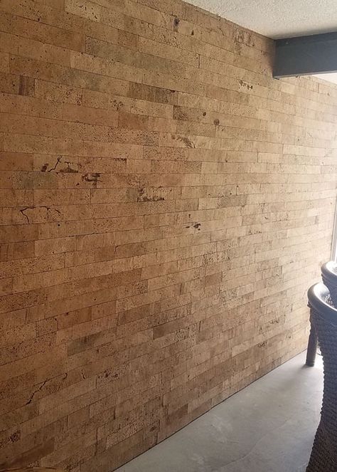 Cork Tiles Ideas Wall Art, Recess Shelving, Cork Wall Ideas, Cork Interior, Flooring On Walls, Cork Wall Panels, Cork Wall Tiles, Stairwell Wall, Brick Wall Tiles