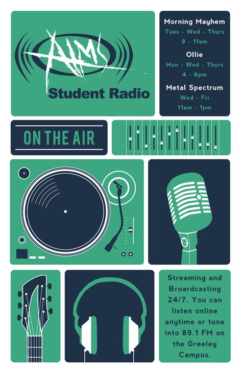 Aims Student Radio Poster by Michael McQueen, via Behance Radio Branding Design, Radio Design Graphics, Radio Graphic Design, Radio Poster Design, Radio Poster, Punk Genres, Student Posters, Radio Design, Radio Antigua