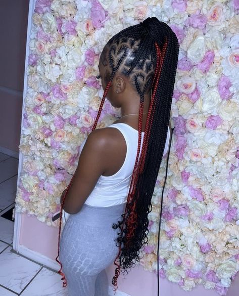 Knotless With Design, Medium Knotless Braids With Color, Extra Long Box Braids, Knotless Braids With Color, Medium Knotless Box Braids, Birthday Braids, Braids With Color, Medium Knotless Braids, Large Knotless