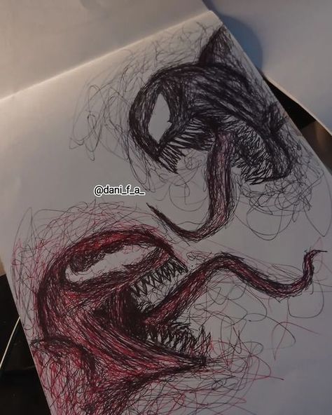 Easy Venom Drawing, Scary Journal Ideas, Venom Drawing Sketch Easy, Art Sketch Book Inspiration, Venom And Carnage Drawing, Sketchbook Art Inspiration Easy Doodle, Venom Drawing Easy, Scribble Art Easy, Scary Drawing Ideas Easy