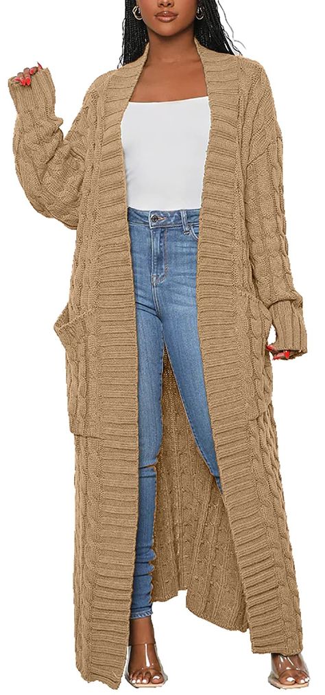 PRICES MAY VARY. Polyester & Spandex Pull On closure Hand Wash Only 🌻Design:Solid color,Cable knit sweater maxi cardigan for women,the front with two side Pockets,Womens Casual Knitted Long Cardigan Sweaters Coats/Casual Knit Long Maxi Cardigans with Long Sleeves/ Basic Knit Long Coat/Casual Sweater Outwear. 🌻Material:Polyester & Spandex , - This Women Solid Cardigan use the high quality material, provide you warm and trendy when wearing it. It’s Stretchable, soft and comfy. 🌻Occasion: Casual Legging Cuir, Long Sweater Coat, Long Sweaters For Women, Loose Knit Cardigan, Women Long Cardigan, Knit Sweater Coat, Knitting Women Cardigan, Long Knit Cardigan, Winter Vest