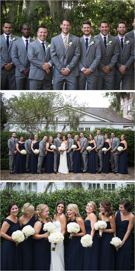 Navy Bridesmaid Grey Groomsmen, Navy Blue Gray Wedding Theme, Navy Blue Grey And White Wedding Color Schemes, Navy Blue And Wood Wedding, Navy And Dark Gray Wedding, Grey And Navy Wedding Suit, Navy Blue And Grey Bridesmaid Dresses, Mixed Navy Blue Bridesmaid Dresses, Grey Suit Navy Tie Wedding