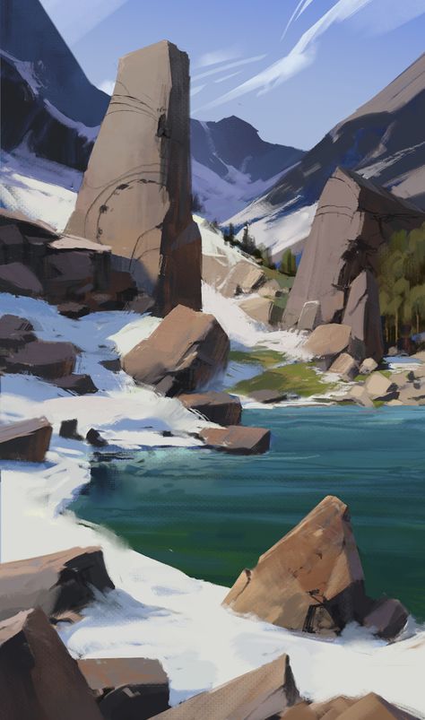 Environment Painting, Mountain Illustration, Landscape Concept, Illustration Art Girl, Abstract Illustration, Landscape Artwork, Digital Painting Tutorials, Landscape Drawings, Wow Art