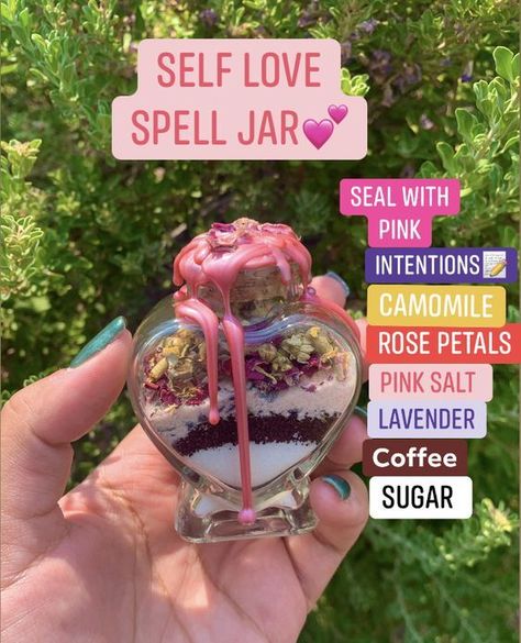 I see the typo sorry its chamomile🤦🏽‍♀️ #sugar #coffee #rosepetals #pinksalt #lavender #camomile #selflove #spelljar Lavender Spell Jar, Witch Bottle Spells, Spells With Lavender, Self Love Spell Jar, Love Witchcraft, Love Spell Jar, Self Love Spell, Shadow Book, Wicca Recipes