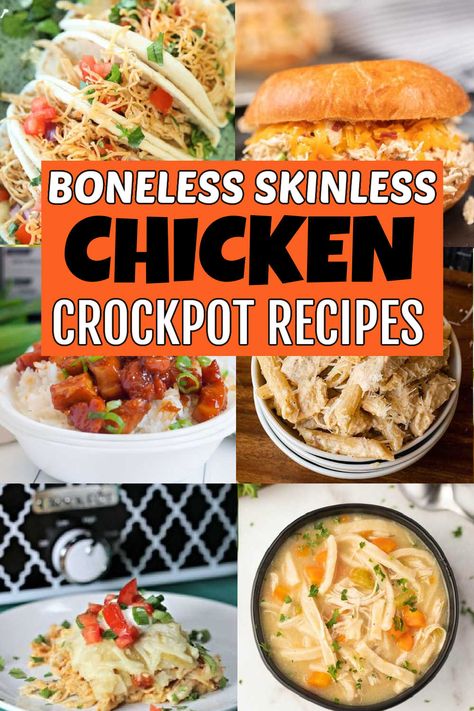 Boneless skinless chicken crockpot recipes - 65 of the best recipes Recipes Using Boneless Skinless Chicken, New Crockpot Recipes, Boneless Chicken Thighs Crockpot, Boneless Skinless Chicken Recipes, Chicken Breast Recipes Slow Cooker, Boneless Skinless Chicken Breast Recipes, Skinless Chicken Breast Recipes, Italian Chicken Soup, Chicken Breast Slow Cooker