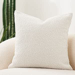 DOMVITUS Luxury Decorative Throw Pillow Cover 18 x 18 Inch Textured Boucle Square Sofa Couch Pillow for Living Room Woven Accent Cushion Case, 1PC, Ivory Color Couch Living Room Ideas, Color Couch Living Room, Cream Color Couch, Boucle Couch, Boucle Pillow, First Apartment Essentials, Sofa Bed Living Room, Couch Accent Pillows, Square Sofa