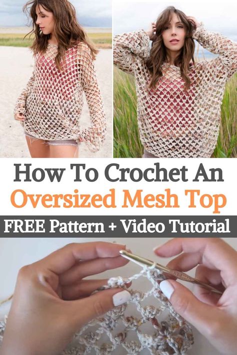 Free Mesh Top Crochet Pattern, Lion Brand Comfy Cotton Crochet Pattern, Crochet Mesh Shirt Free Pattern, Mesh Stitch Crochet Top, Crochet Mesh Top Pattern Free, Crochet Mesh Top Pattern, Crochet Cotton Yarn Projects, Crochet Mesh Cardigan, Oversized Mesh Top