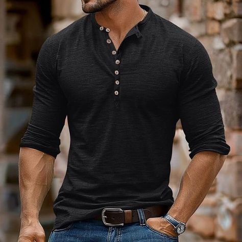 Men's Henley Shirt Tee Top Long Sleeve Shirt Solid Color Henley Outdoor Casual Long Sleeve Button Clothing Apparel Fashion Daily T shirt #tshirt t-shirt #t_shirt t shirts #tshirts t-shirts #t_shirts T shirt design #tshirtdesign T-shirt designs #t_shirtdesign T shirts designs #tshirtsdesigns 1.61 Mens Clothing Styles Business Casual, Rugged Business Casual Men, Types Of T Shirts Men, Summer Man Fashion, Cool Guy Fashion, Mens Fashion Business Professional, Henley Top Outfit Men, Long Sleeve Button Up, Mens Clothing Styles 2024