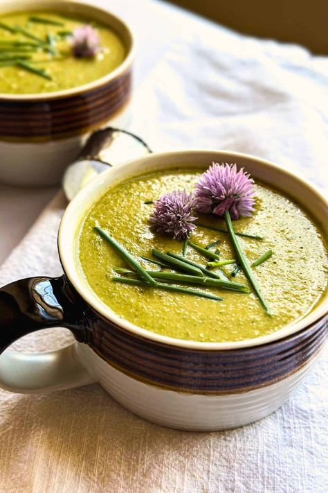 This Creamy Vegan Asparagus Soup is a velvety blend of fresh asparagus, aromatic garlic, and a touch of lemon, creating a deliciously light yet comforting bowl that's perfect the spring and summer. Vegan Asparagus, Asparagus Soup, Fresh Asparagus, Plant Based Eating, Stir Fries, Roasted Garlic, Wholesome Food, Vegan Recipes Easy, Easy Vegan