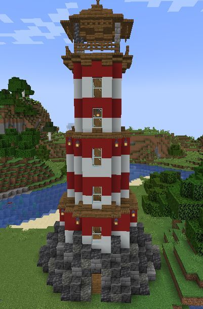 if anyone would like more info on how to build this feel free to msg me! Lighthouse Build Minecraft, Building Inspiration Minecraft, Light House Minecraft Easy, Windmill Minecraft Build, A Frame Roof Minecraft, Minecraft Andesite House, Concrete Minecraft Houses, Cool Buildings In Minecraft, Unique Minecraft Ideas