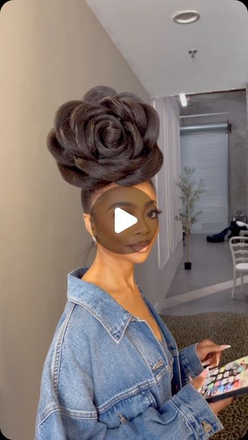 Rose Updo Hairstyles, Interview Bun Hairstyle, Black Women Hairstyles Natural Hair, Updos For African American Women, Black Woman Wedding Guest Hairstyles, Natural Pinup Hairstyles For Black Women, Wedding Buns For Black Women, Quick Updo Hairstyles For Black Women, Pincurl Updo Black Hair