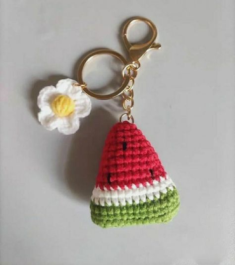 Crochet Keychain Accessories, Croquet Keychain, Crochet Watermelon Keychain, Crochet Food Keychain, Crochet Strawberry Keychain Pattern, Crochet Fruit Slice Keychain, Peach Crochet Keychain, Crochet Fruit Keychain, Watermelon Crochet Keychain