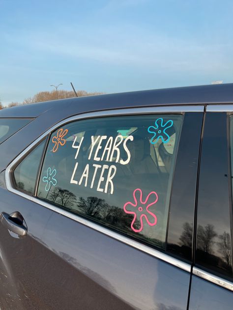 High School Car Decorating, Junior Year Car Paint, Senior Sunrise Car Ideas, Car Painting For Seniors, First Day Of Senior Year Car Paint, 2025 Senior Car Paint, Funny Senior Car Decorating Ideas, Senior Car Marker Ideas, Car Decorations Graduation