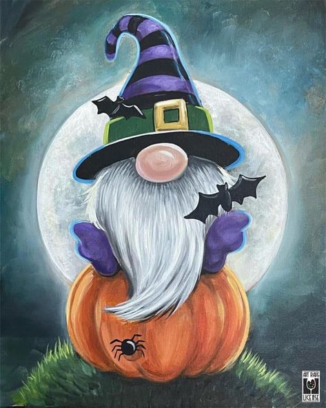 Halloween Gnome Halloween Gnome Painting, Gnome Painting, Halloween Canvas Paintings, Gnome Paint, Gnome Pictures, Fall Canvas Painting, Fall Canvas, Halloween Gnome, Acrylic Painting Ideas