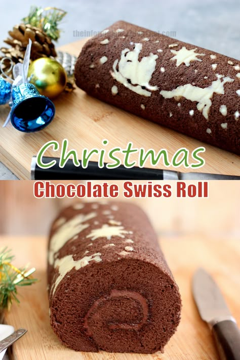 Inlay Roll Cake, Christmas Roll Cake Design, Christmas Swiss Roll Cake, Roll Cake Christmas, Swiss Roll Christmas, Pattern Cake Roll, Swiss Roll Cake Design, Roll Cake Decoration, Christmas Swiss Roll