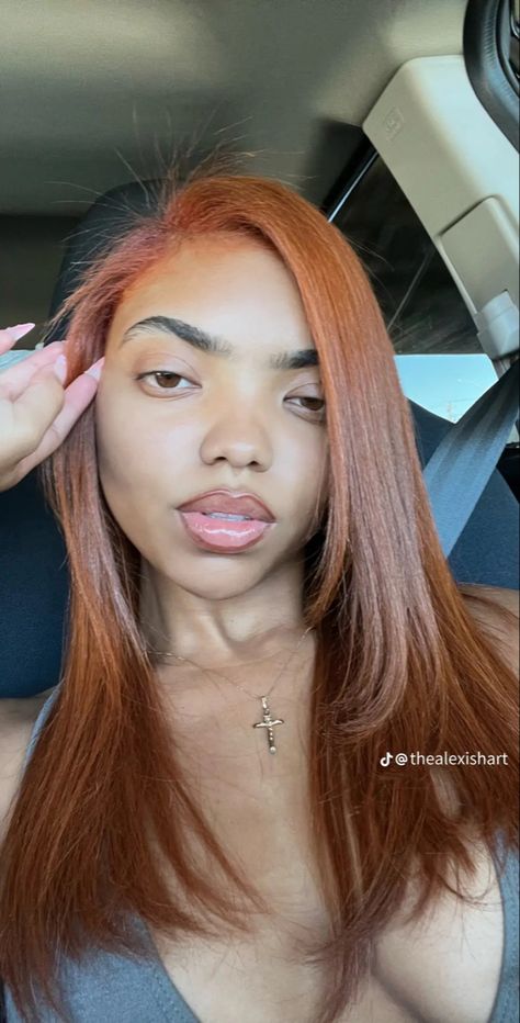 Orange Straight Hair Black Women, Fall Hair Color Black Women Natural, Straight Ginger Hair Black Women, Auburn Hair Color On Black Women Short, Copper Ginger Hair On Brown Skin, Ginger Hair On Light Skin, Ginger Hair Light Skin, Dyed Natural Hair Blonde, Ginger Sew In