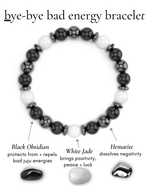 Protection Bracelet Diy, Crystal Bracelet Ideas, Crystal Bracelets Healing, Manifest Your Life, Feng Shui Bracelet, Love Abundance, Crystal Healing Chart, Crystals Black, Bad Energy