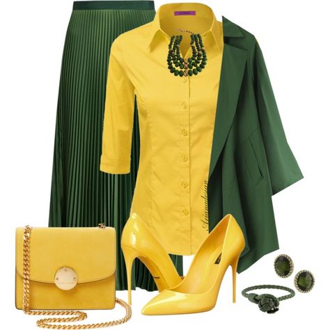 GREEN & GOLD by arjanadesign on Polyvore featuring moda, Vanessa Bruno… Green And Gold Outfit Ideas, Green And Gold Outfit, Gold Outfit Ideas, Informal Attire, Office Casual Outfit, Gold Outfit, Classy Work Outfits, Green Outfit, Green And Yellow