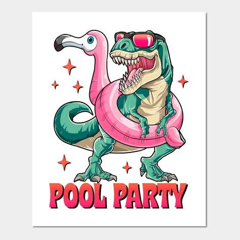 Dinosaur Pool Party Ideas, Dinosaur Pool Party, Rock N Roll Art, Funny Flamingo, Flamingo Shirt, Dinosaur Funny, Dino Party, Cool Notebooks, Dinosaur Party