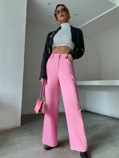 Pink Pants Outfit Spring, Patchwork Cargo Pants, High Waist Baggy Jeans, Pink Pants Outfit, Cargo Pants For Women, Wide Leg Pants Outfit, Winter Pants Outfit, Models Off Duty Style, Pink Trousers