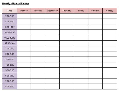 10 Best Printable Hourly Planner - printablee.com Weekly Hourly Planner Template, Weekly Hourly Planner Printable Free, Weekly Planner With Hours, Hourly Weekly Planner, Weekly Planner Hourly, Free Weekly Planner Templates, Blank Weekly Planner, Avoid Procrastination, Weekly Planner Printable Templates