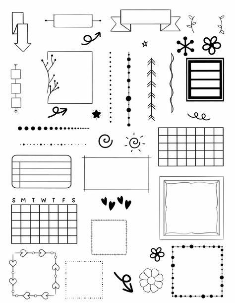 Digital sticker pack #4 Bujo inspired black & white stickers for your digital notebooks and planners. Decorate your digital planners, notebooks, and scrapbooks with this sticker pack filled with unique stickers made for digital planning. The hand drawn images have a transparent background and can be resized smaller or larger. They are high quality images at 300 dpi. They are designed to work within your notetaking application including Goodnotes and Notability. WHAT YOU WILL GET You will receive Black And White Notes Aesthetic, Quarter 2 Design Notebook Ideas, Black And White Planner Stickers, Scrapbook Printables Black And White, To Do List Black And White, Unique Notebook Design, Sticker Design Black And White, Journal Ideas Black And White, How To Decorate Notes