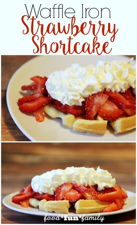 Waffle Iron Strawberry Shortcake Recipe from Food Fun Family Farm Kitchen Ideas, Kitchen Hacks Food, Strawberry Shortcake Recipe, Cake To Go, Waffle Iron Recipes, How To Make Waffles, Strawberry Shortcake Recipes, Shortcake Recipe, Breakfast Waffles