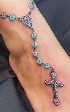 Ankle Rosary Tattoo For Women, Rosary Tattoo For Women Arm, Rosary Ankle Tattoos, Rosary Tattoo Arm, Roseary Tattoo, Anklet Tattoos For Women, Rosary Bead Tattoo, Rosary Tattoo, Ankle Bracelet Tattoo