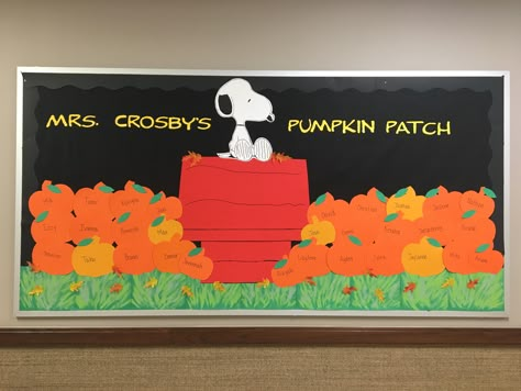 Halloween Snoopy Bulletin Board #wickedwillowdesignslv Pumpkin Patch Library Display, Peanuts Fall Bulletin Board, Snoopy Thanksgiving Bulletin Board, Great Pumpkin Charlie Brown Door Decor, Snoopy Halloween Bulletin Board, Snoopy Fall Bulletin Board Ideas, Fall Elementary Bulletin Board Ideas, October Bulletin Boards Elementary, Snoopy Bulletin Board Ideas