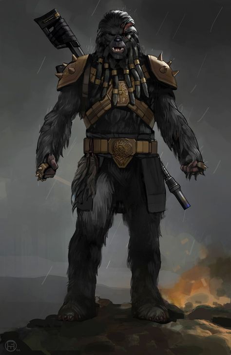 Wookie Bounty Hunter, Wookie Character Art, Wookiee Mandalorian, Wookiee Art, Wookie Star Wars, Black Krrsantan, Brian Matyas, Star Wars Wookie, Doctor Aphra