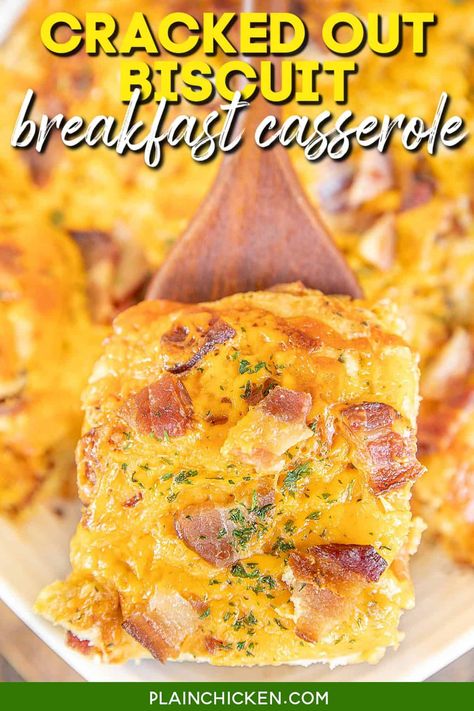 Cracked Out Biscuit Breakfast Casserole Recipe – Comfort food at its best! Frozen buttermilk biscuits, bacon, cheddar cheese, ranch seasoning, eggs, milk, and heavy cream. I mean, how could this not be good? Can make in advance and refrigerate or freeze for later. Great for breakfast, lunch, dinner, overnight guests, and holiday mornings. Run, don’t walk, to get the ingredients to make this casserole! Frozen Biscuit Breakfast Ideas, Frozen Biscuits Ideas, Biscuit Breakfast Casserole, Frozen Fruit Salads, Canned Bacon, Biscuit Breakfast, Biscuit Casserole, Breakfast Casserole With Biscuits, Cracked Out