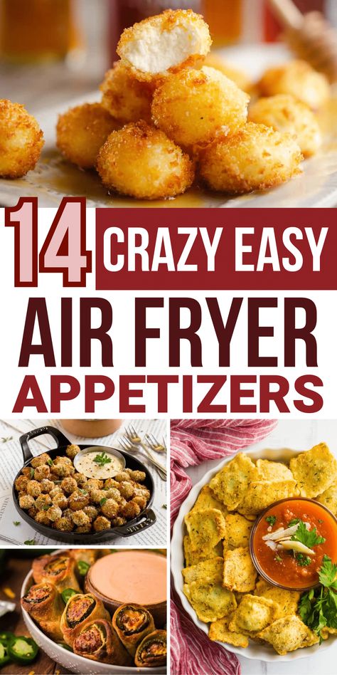 These easy air fryer appetizers will wow everyone at any party, gathering, or holiday event. Includes air fryer appetizer recipes like honey goat cheese balls, jalapeño popper rolls, coconut shrimp, mac and cheese bites, bacon cheeseburger bites, fried olives, air fried pickles, and many other crispy appetizers. Salami Chips Air Fryer, Air Fryer Appies, Fried Goat Cheese Balls Air Fryer, Air Fryer Tailgate Food, Easy Appetizers Air Fryer, Air Fried Appetizers, Air Fryer Recipes Snacks Appetizers, Thanksgiving Appetizers Air Fryer, Air Fryer Dip Recipes