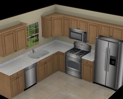 L Shaped Kitchen Interior, Model Kitchen Design, Small Kitchen Design Layout, L Shaped Kitchen Designs, 10x10 Kitchen, Model Dapur, Kitchen Layout Plans, Small Kitchen Layouts, Kitchen Island Decor