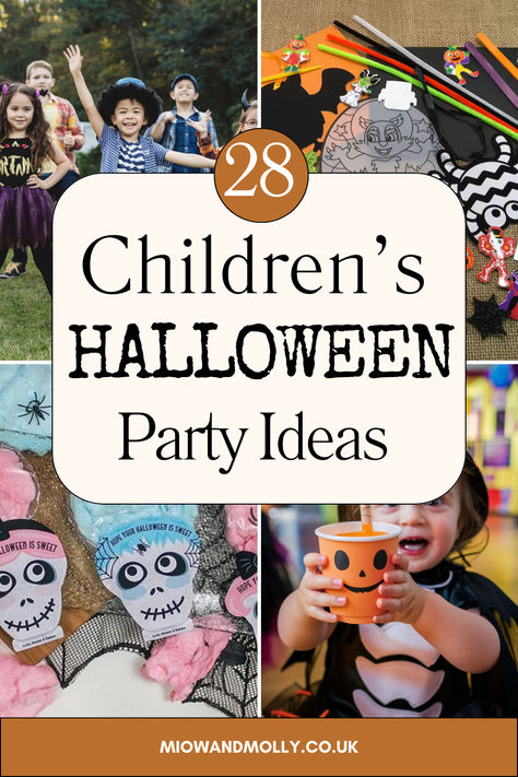 A guide with 28 Children's Halloween party ideas Halloween Kiddie Party, Kindergarten Halloween Class Party Ideas, Kids Halloween Activities Party Ideas, Fun Halloween Ideas For Kids, Halloween Themed Kids Birthday Party, Halloween Event Ideas For Kids, Halloween Themes For Kids, Little Kid Halloween Party, Halloween Party Ideas Toddlers