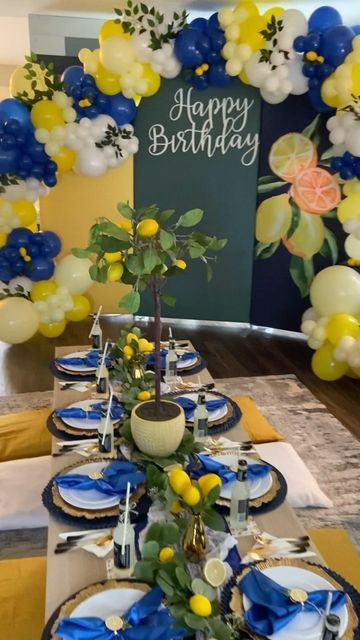 Justyna Dzik on Instagram: "🍋🍋🍋" Summer Party Themes, Yellow Birthday, Yellow Decor, Summer Theme, Italian Summer, Theme Party, Birthday Decorations, Party Themes, Royal Blue