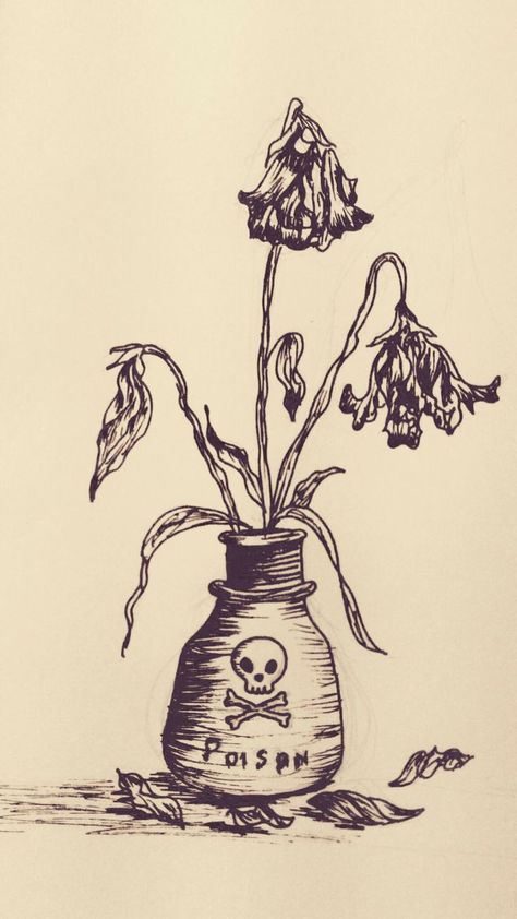 Plant Drawings Sketches, Poison Flowers Drawing, Grunge Flowers Drawing, Decaying Flowers Drawing, Goth Flowers Drawing, Poisonous Flowers Drawing, Dangerous Flower Drawing, Drawing Gothic Art, Evil Flower Drawing