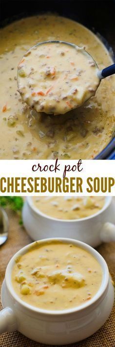 This cheesy and creamy soup is filled with ground beef, potatoes and carrots! It is SO good! Beef Potatoes, Cheeseburger Soup, Cheese Burger, Crock Pot Recipes, Crock Pot Soup, Crock Pot Slow Cooker, Creamy Soup, Slow Cooker Soup, Soup And Sandwich