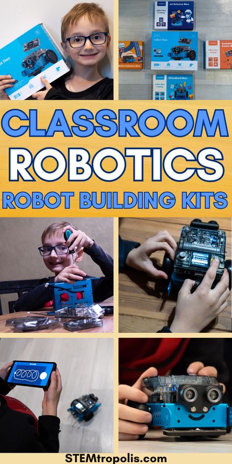 There are lots of robot kits and toys on the market.  Check out the mBot2 Neo - The mBot Neo is a fun build, and you can get started right away after about a half hour or so spent putting it together. Fire up the mobile app and you can remote control it with a variety of functions we’ll get into below.   Control it directly from the app, or code instructions in blocks or Python. There are a number of project kits and educational packages for lesson plans and project ideas! Robot Building, Educational Robots, Code Blocks, Stem Lab, Basic Programming, Robotics Projects, Robot Kits, Coding Languages, Stem Education