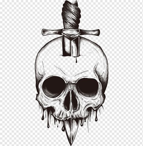 Skull With Knife, Skull Knife, Knife Drawing, Skull Illustration, Png Images, Free Download