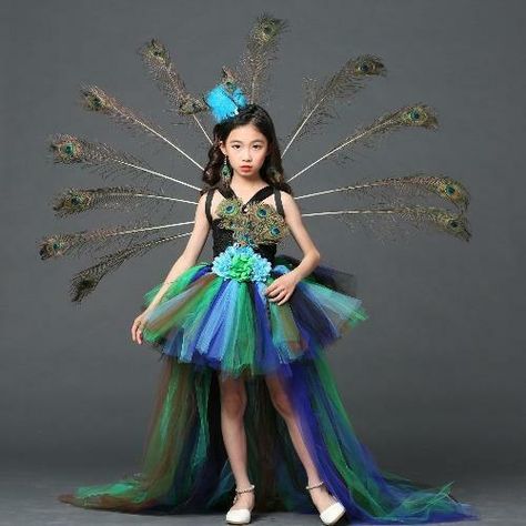 Peacock Flower Girl Party Costume Role Play Theatre Tutu Long Trail Kids Dress | eBay Peacock Tutu, Peacock Costume, Girls Ball Gown, Peacock Dress, Mode Costume, Fancy Dress Outfits, Princess Cosplay, Fancy Dress For Kids, Film Tv