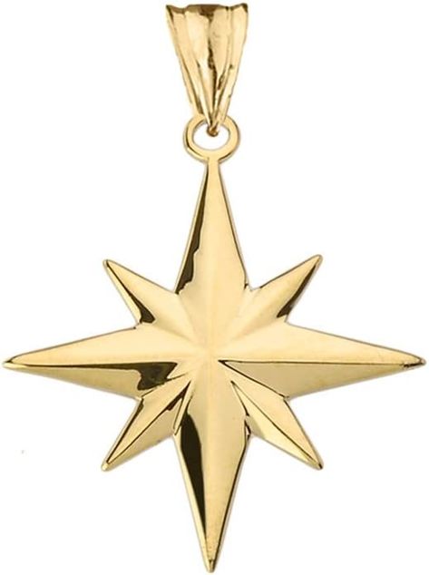 Amazon.com: Enchanting North Star Charm Pendant in 14k Yellow Gold : Claddagh: Clothing, Shoes & Jewelry Round Diamond Solitaire Ring, Gold Star Pendant, The North Star, Goddess Jewelry, Diamond Videos, Cuban Link Chain Necklaces, Fashion Star, Gold Sun, Sterling Silver Bangles