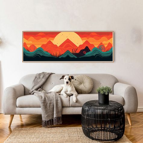 Long Paintings Vertical, Long Canvas Painting Ideas, Minimalist Mountain, Horizontal Painting, Long Painting, Horizontal Wall Art, Wooden Painting, Diy Wall Art Decor, Mountain Wall Art