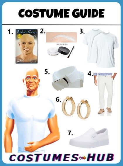 Mr Clean Costume Me Clean Costume, Mr Clean Halloween Costume, Mr Clean Costume, Mr Rogers Costume, Cleaning White Shirts, How To Clean White Shoes, Bald Cap, Shaving Your Head, Mr Clean