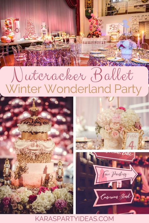 Nutcracker Ballet Winter Wonderland Party via KarasPartyIdeas - KarasPartyIdeas.com Nutcracker Ballet Party Ideas, Nutcracker Quinceanera Theme, Nutcracker Ballet Christmas Decorations, Nutcracker Themed Christmas Party, Nutcracker Wedding Theme, Nutcracker Tea Party Ideas, Nutcracker Fundraiser, Nutcracker Baby Shower Ideas, Land Of Sweets Nutcracker Party