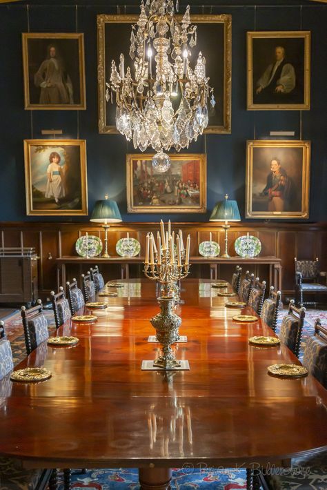 Dining Room, Eastnor Castle | I opted for a tight shot along the dining table and was pleased with the warm colourful result. This dining room and its table are quite modest compared with some grand piles, but it has a warmth and intimacy not often found in such buildings. Grand Dining Room Table, Castle Dinning Table, Castle Dining Table, Grand Dining Table, Old Style Dining Room, 1800s Dining Room, Dramatic Dining Room Ideas, Rich Dining Room, Old Money Dining Room