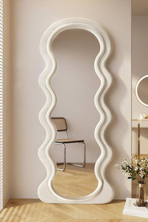 Velvet Mirror, Wooden Packaging, Living Room Nordic, Wavy Mirror, Retro Mirror, Modern Minimalist Home, Mirror Wall Living Room, Full Body Mirror, Unique Mirrors