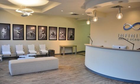 Dance Studio Front Desk, Dance Studio Waiting Room, Dance Studio Waiting Area, Dance Studio Reception Area, Dance Studio Lobby Waiting Rooms, Dance Studio Reception, Dance Room Ideas, Dance Studio Ideas, Dance Studio Lobby