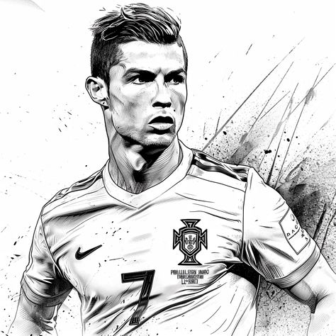 Cristiano Ronaldo Art Drawing, Ronaldo Painting Art, Sketch Of Ronaldo, How To Draw Ronaldo, Ronaldo Art Drawing, Ronaldo Drawing Sketch, Football Drawing Sketches, Real Madrid Drawing, Ronaldo Drawing Easy