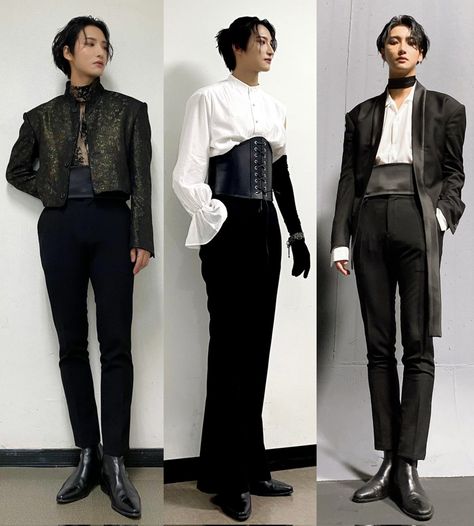 Seonghwa Hairstyle, Outfit Ideas Corset, Concert Outfit Guys, Kpop Concert Outfit Ideas, Outfit Guys, Seong Hwa, Kpop Concert Outfit, Kpop Concert, Corset Outfit